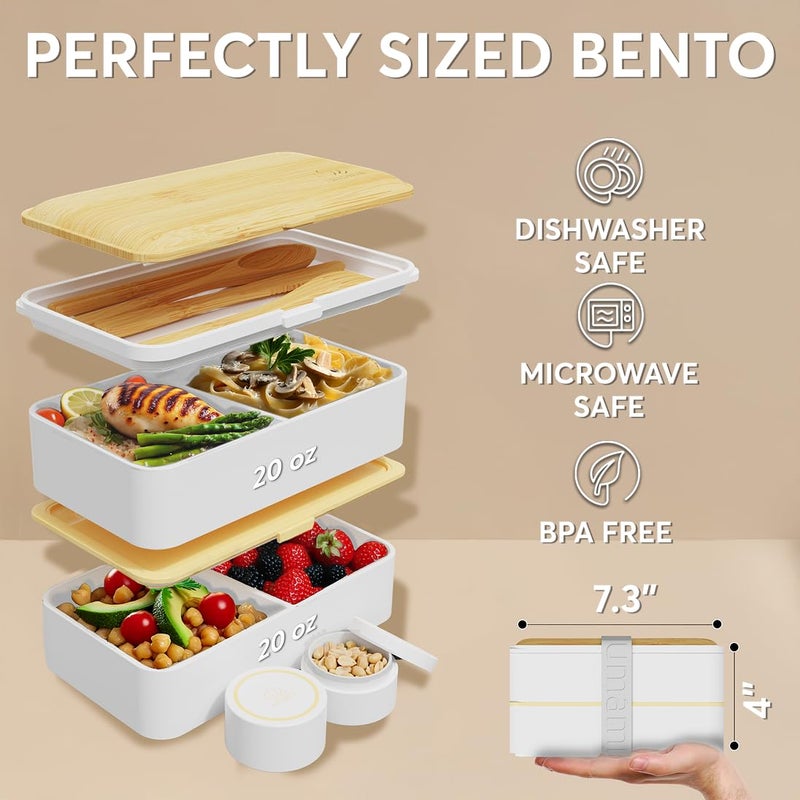 Umami Bento Box Adult All-In-1 w/ 4 Utensils 100% Leakproof, Microwave & Dishwasher Safe Lunch Containers for Adults w/Compartments, Bento Lunch Box Containers - Image 5